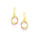 14k Tri-Color Gold Open Entwined Ring Earrings-1