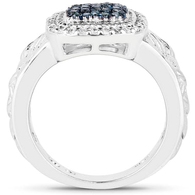 0.28 Carat Genuine Blue Diamond and White Diamond .925 Sterling Silver Ring - 0