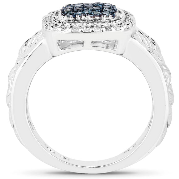 0.28 Carat Genuine Blue Diamond and White Diamond .925 Sterling Silver Ring