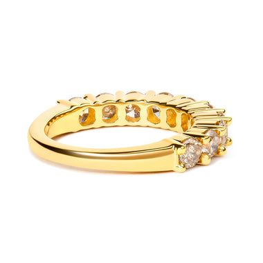 14K Yellow Gold Plated .925 Sterling Silver 2.0 Cttw Round Brilliant Cut Diamond 10 Stone Anniversary Band Ring (J-K Color, I1-I2 Clarity) - Size 6 - 0