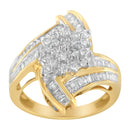 10K Yellow Gold Round and Baguette-Cut Diamond Bypass Cluster Ring (1.0 Cttw, I-J Color, I1-I2 Clarity) - Size 8-3