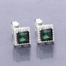 1.55 Carat Genuine Green Tourmaline and White Diamond 14K White Gold Earrings-2