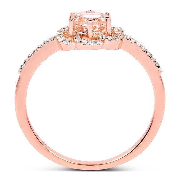0.54 Carat Genuine Morganite and White Diamond 14K Rose Gold Ring