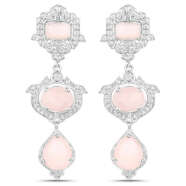 6.97 Carat Genuine Pink Opal and White Topaz .925 Sterling Silver Earrings