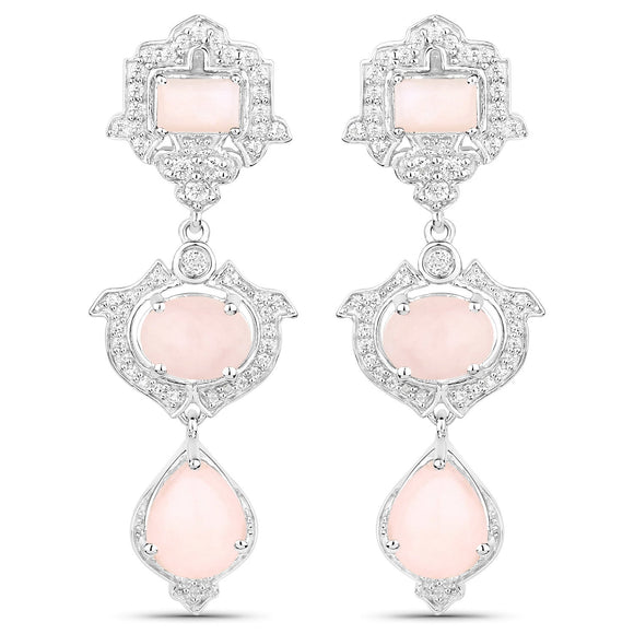6.97 Carat Genuine Pink Opal and White Topaz .925 Sterling Silver Earrings