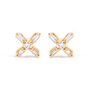 10K Yellow Gold 1/10 Cttw Round and Baguette Diamond Criss Cross X Stud Earring (H-I Color, I1-I2 Clarity)-1
