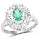 2.16 Carat Genuine Zambian Emerald and White Topaz .925 Sterling Silver Ring-1
