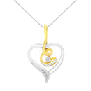 Espira 10K Two-Tone Yellow & White Gold .03 Cttw Diamond-Accented Round-Cut Diamond Swirl Open Heart 18" Pendant Necklace (I-J Color, I2-I3 Clarity)-1
