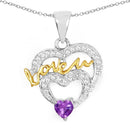 Two Tone Plated 0.44 Carat Genuine Amethyst and White Topaz .925 Sterling Silver Pendant-1