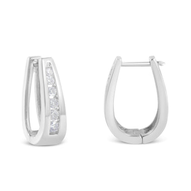 14k White Gold 1/4 Cttw Channel-Set Brilliant Round-Cut Diamond Hoop Earrings (I-J Color, I2-I3 Clarity) - 0