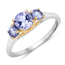 Two Tone Plated 1.07 Carat Genuine Tanzanite .925 Sterling Silver Ring-1