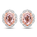 3.52 Carat Genuine Morganite and White Diamond 14K Rose Gold Earrings-1