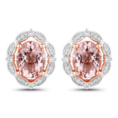 3.52 Carat Genuine Morganite and White Diamond 14K Rose Gold Earrings