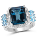 8.17 Carat Genuine London Blue Topaz and Swiss Blue Topaz .925 Sterling Silver Ring-1