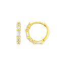 14k Yellow Gold Petite Hoop Earrings with Baguette Cubic Zirconias-1