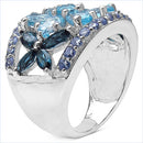 6.06 Carat Genuine Blue Topaz, London Blue Topaz & Tanzanite .925 Sterling Silver Ring-3
