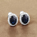 2.16 Carat Genuine Blue Sapphire and White Diamond 14K White Gold Earrings-2