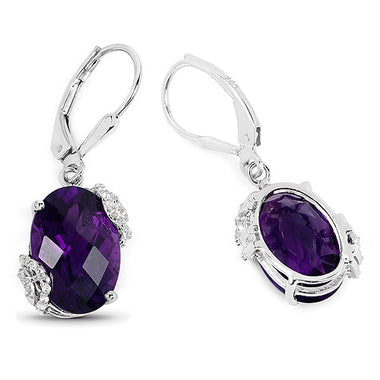 10.18 Carat Genuine Amethyst and White Topaz .925 Sterling Silver Earrings - 0
