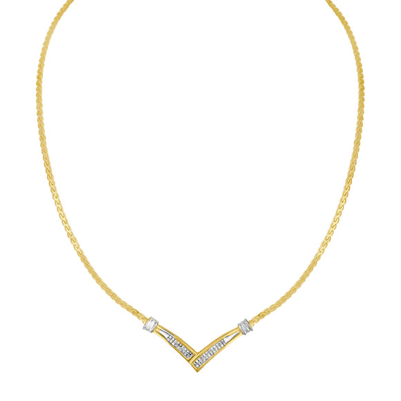10K Yellow and White Gold 1/2 Cttw Princess Cut Diamond Channel-Set â€œVâ€ Shape 18" Franco Chain Necklace (H-I Color, SI2-I1 Clarity)