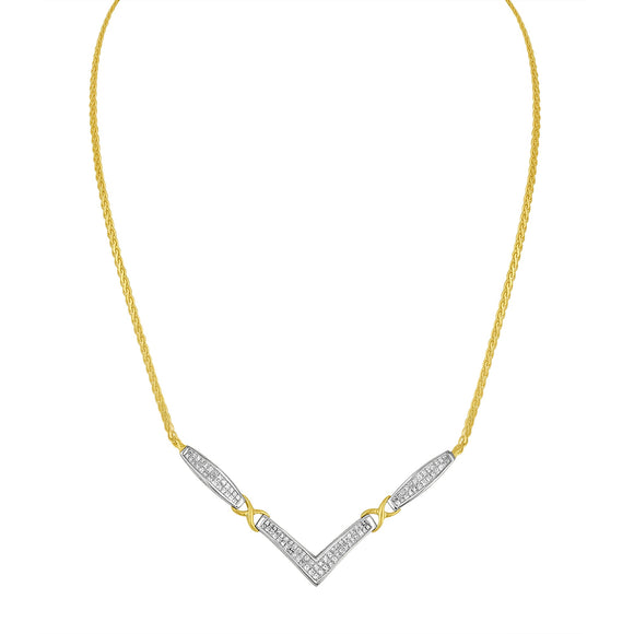 14K Yellow and White Gold 2.0 Cttw Princess Cut Diamond Flared and X-Station V Shaped 18â€ Franco Chain Statement Necklace (H-I Color, SI2-I1 Clarity)