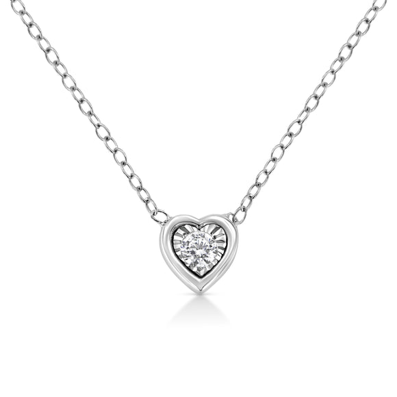 10K White Gold 1/10 Cttw Miracle Set Round-Cut Diamond Square Shape 18" Pendant Necklace (H-I Color, SI2-I1 Clarity)