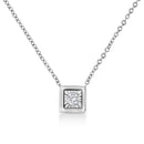 10K White Gold 1/10 Cttw Miracle Set Round-Cut Diamond Square Shape 18" Pendant Necklace (H-I Color, SI2-I1 Clarity)-1