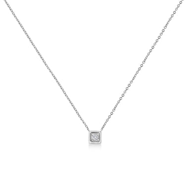 10K White Gold 1/10 Cttw Miracle Set Round-Cut Diamond Square Shape 18" Pendant Necklace (H-I Color, SI2-I1 Clarity) - 0