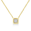 10K Yellow Gold Plated .925 Sterling Silver 1/10 Cttw Miracle Set Round Diamond Square Box Shape 18" Pendant Necklace (K-L Color, I2-I3 Clarity)-1