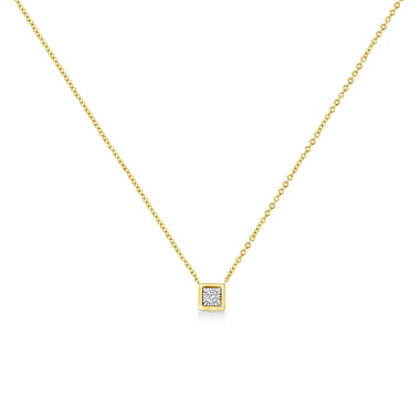 10K Yellow Gold Plated .925 Sterling Silver 1/10 Cttw Miracle Set Round Diamond Square Box Shape 18" Pendant Necklace (K-L Color, I2-I3 Clarity) - 0