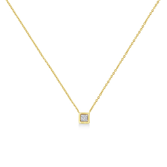 10K Yellow Gold Plated .925 Sterling Silver 1/10 Cttw Miracle Set Round Diamond Square Box Shape 18" Pendant Necklace (K-L Color, I2-I3 Clarity)