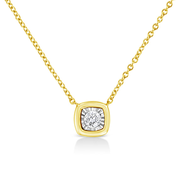 10K Yellow Gold Plated .925 Sterling Silver 1/10 Cttw Miracle Set Round Diamond Square Box Shape 18" Pendant Necklace (K-L Color, I2-I3 Clarity)