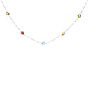 14K White Gold Bezel Set Mixed Gemstone 7 Station Adjustable 18"-24" Necklace-4