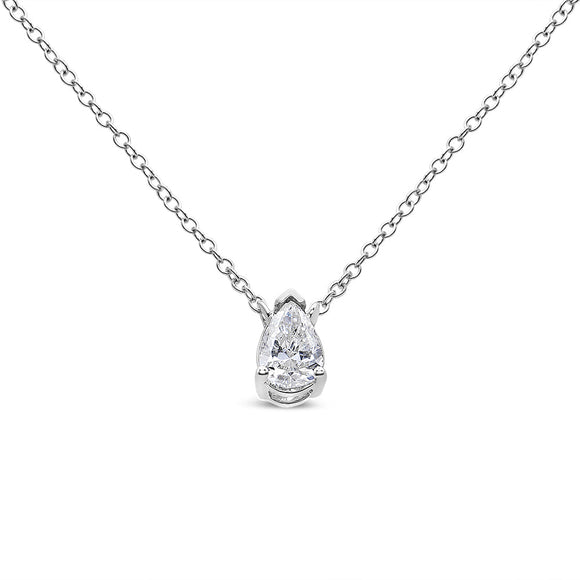 14K White Gold 1/5 Cttw Pear Shape Solitaire Diamond 18" Pendant Necklace (G-H Color, VS2-SI1 Clarity)