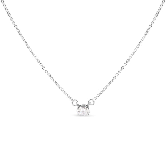 14K White Gold 1/4 Cttw Lab Grown Oval Solitaire Diamond East West 18" Pendant Necklace (G-H Color, VS2-SI1 Clarity)