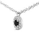 .925 Sterling Silver 5/8 Cttw Black Diamond 3 Station with Halo Necklace-3