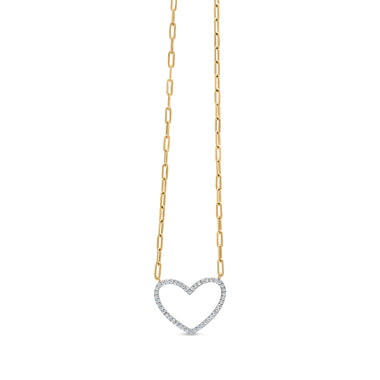 14K Yellow Gold Plated .925 Sterling Silver 1/4 Cttw Diamond Open Heart with Paperclip Chain Pendant Necklace (I-J Color, I2-I3 Clarity) - 18" Inches - 0