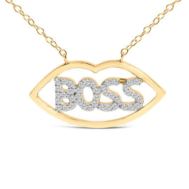 14K Yellow Gold Plated Silver 1/4 Cttw Diamond "Boss" Pendant Necklace - 18 Inch - 0