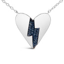 .925 Sterling Silver Blue Diamond Broken Heart Pendant Necklace (H-I Color, I1-I2 Clarity) - 18" Inches-2