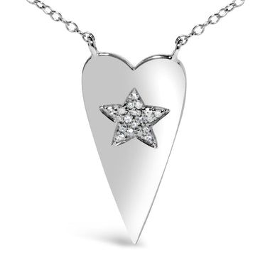 .925 Sterling Silver Diamond Heart with Star Pendant Necklace - 0