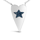 .925 Sterling Silver Blue Diamond Heart with Star Pendant Necklace-2