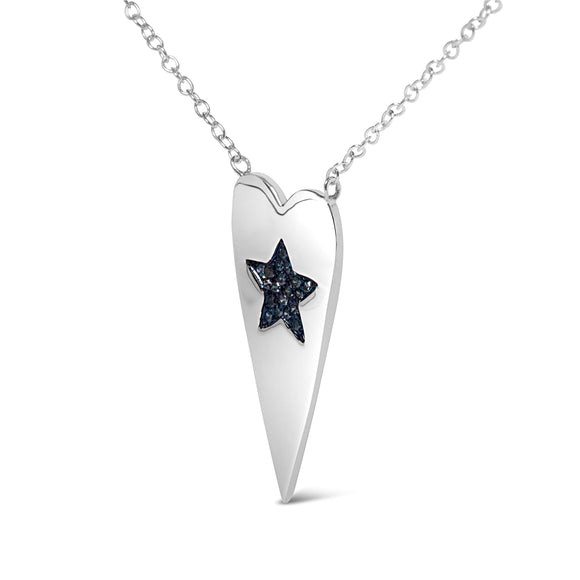 .925 Sterling Silver Blue Diamond Heart with Star Pendant Necklace