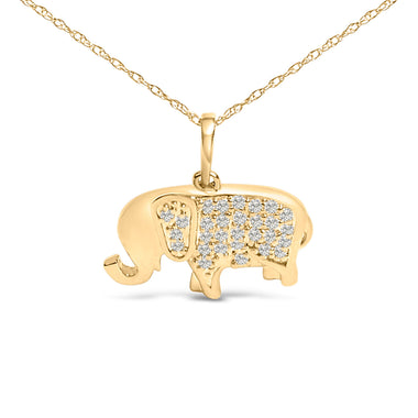 10K Yellow Gold 1/5 Cttw Diamond Elephant Pendant Necklace - 0
