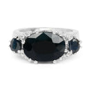 8.62 Carat Genuine Black Sapphire & White Topaz .925 Sterling Silver Ring-4