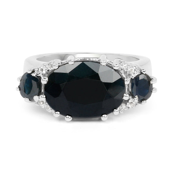 8.62 Carat Genuine Black Sapphire & White Topaz .925 Sterling Silver Ring
