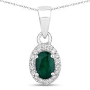 0.81 Carat Genuine Zambian Emerald and White Diamond 14K White Gold Pendant-1