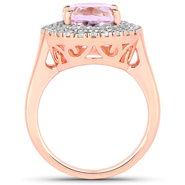 5.48 Carat Genuine Kunzite and White Topaz .925 Sterling Silver Ring - 0