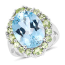 12.77 Carat Genuine Blue Topaz and Peridot .925 Sterling Silver Ring-1