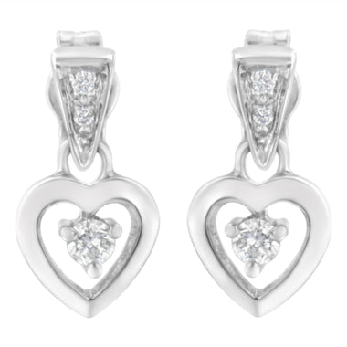 14K White Gold 1/6 Cttw Diamond Dangle Heart Stud Earrings (H-I, SI2-I1)