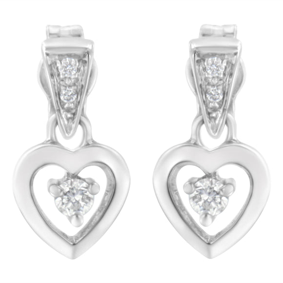 14K White Gold 1/6 Cttw Diamond Dangle Heart Stud Earrings (H-I, SI2-I1)