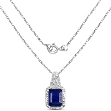 4.72 Carat Glass Filled Sapphire and White Topaz .925 Sterling Silver Pendant - 0